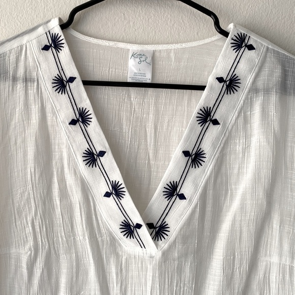 Kona Sol White Embroidered Neckline Cover Up Dress Size Large - Picture 2 of 5